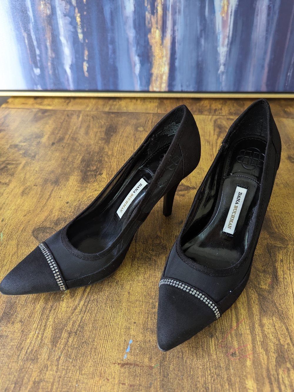 Dana Buchman Black Pumps Size 8M Satin Pointed Toe Heels Classic Shoes
